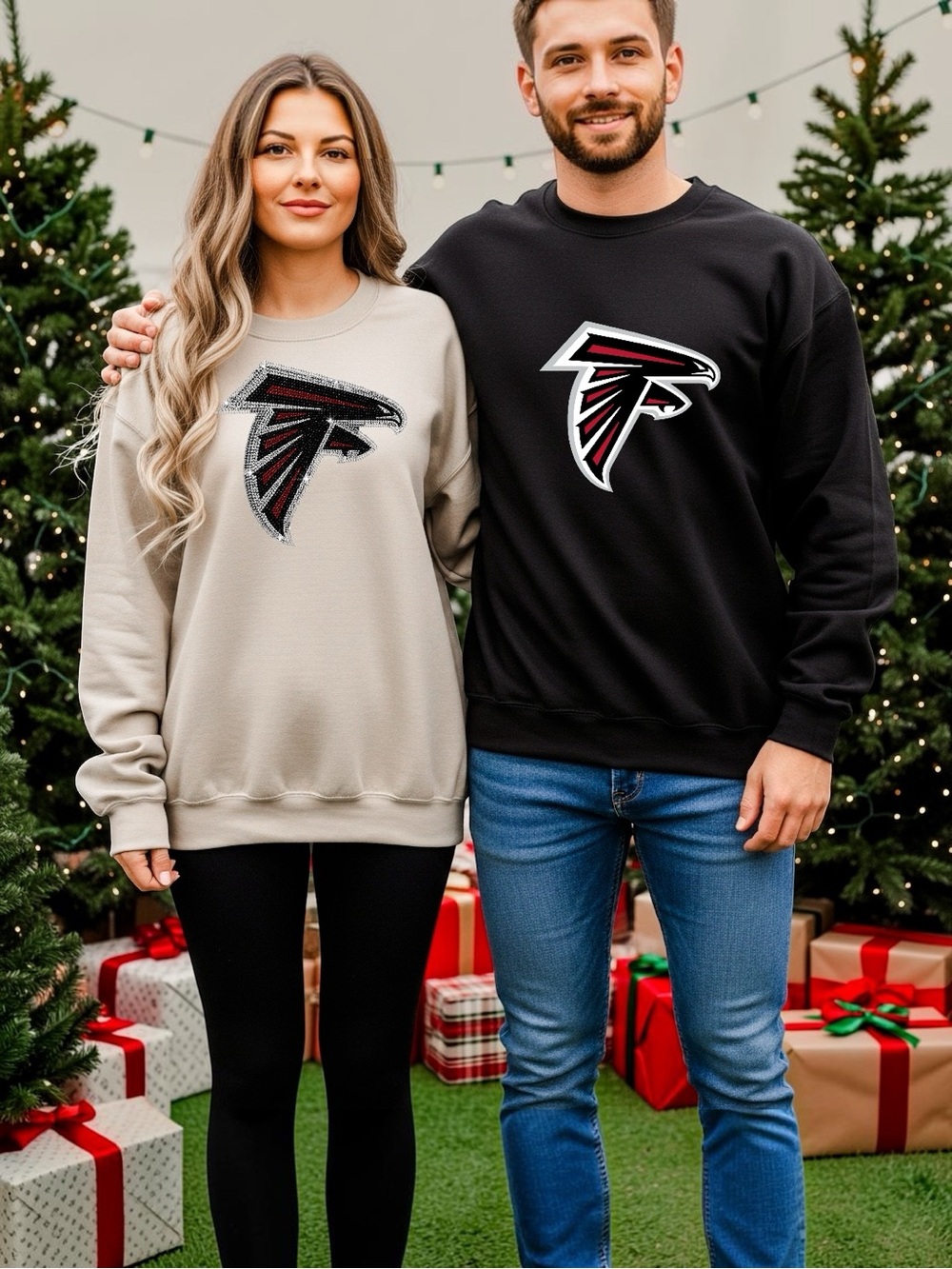 Atlanta Falcons Black Crewneck Sweatshirt faux rhinestone pick 1 unisex S M L XL - Picture 8 of 10